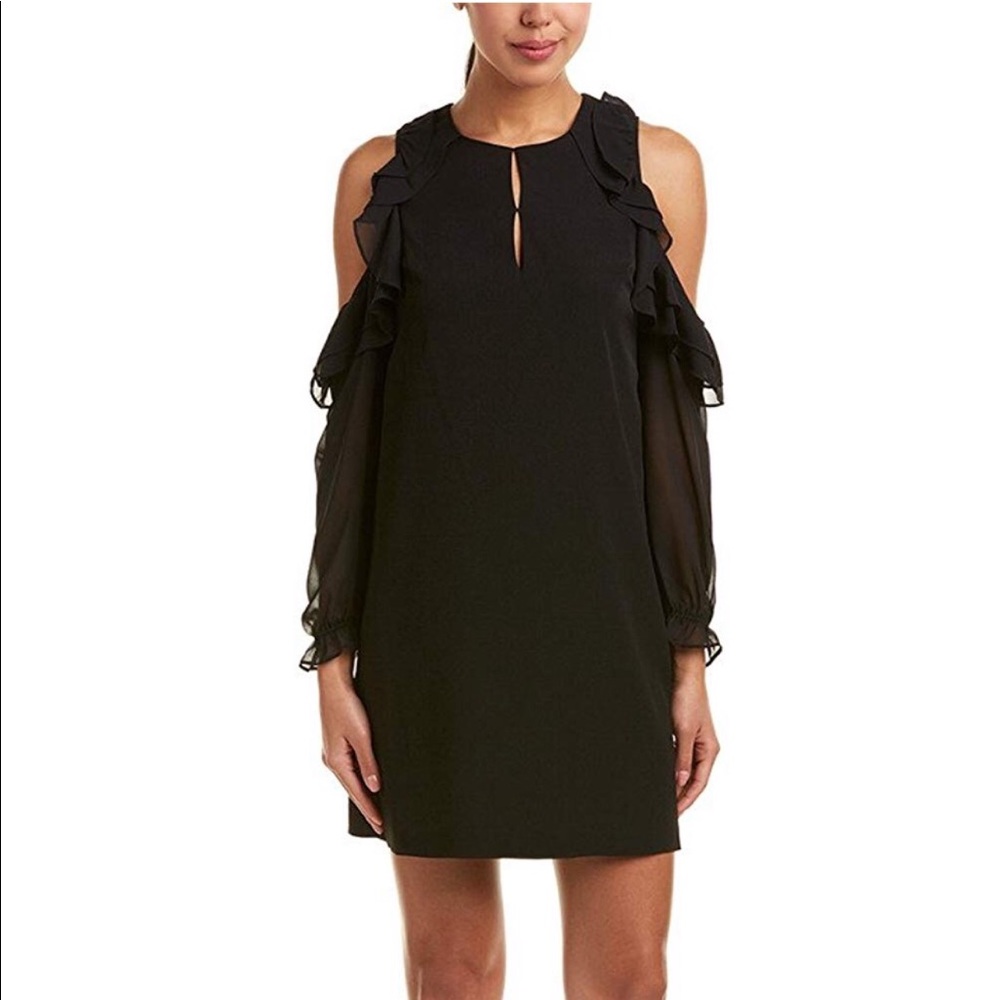 ruffle long sleeve cute black dress for weddings